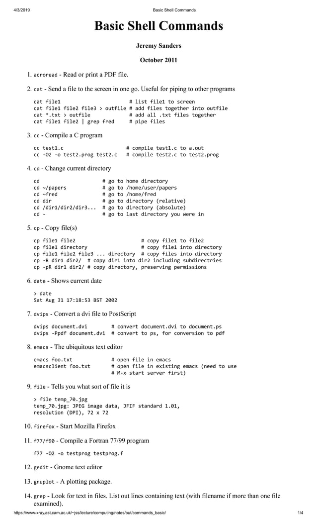 Basic shell commands by Jeremy Sanders | PDF
