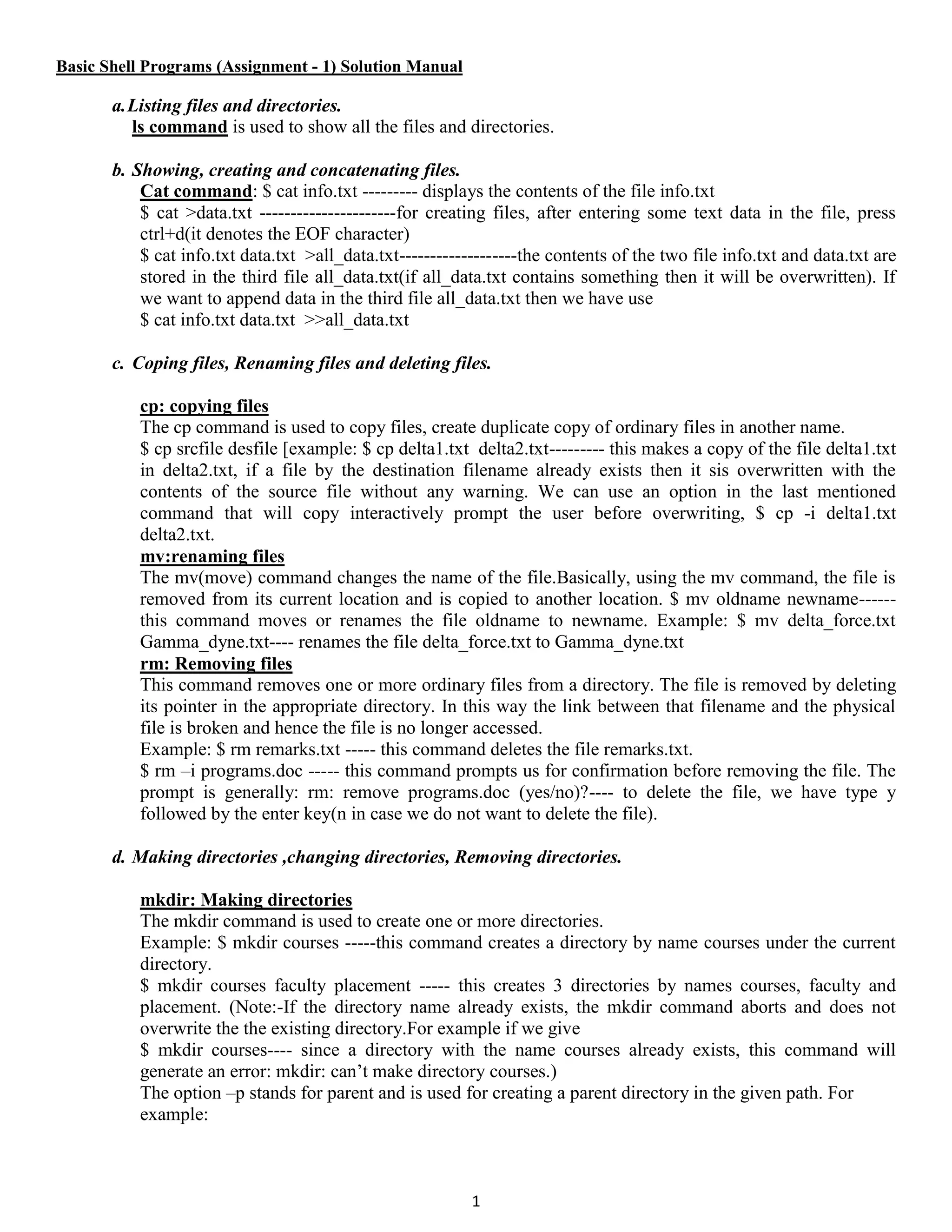 Basic shell programs assignment 1_solution_manual | PDF
