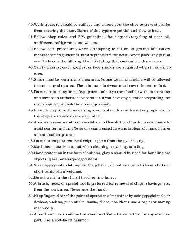 Basic shop safety rules | DOCX