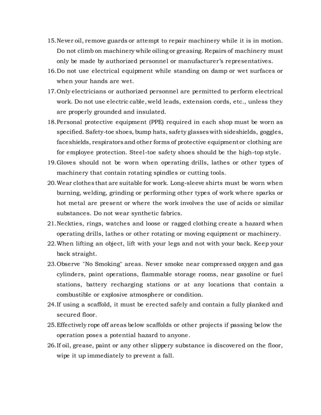 Basic shop safety rules