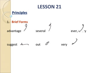 LESSON 21 Principles 1.  Brief Forms advantage several   ever, every suggest out   very 