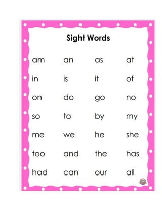 Basic Sight Words For Beginners Kinder to Grade 1 | DOCX