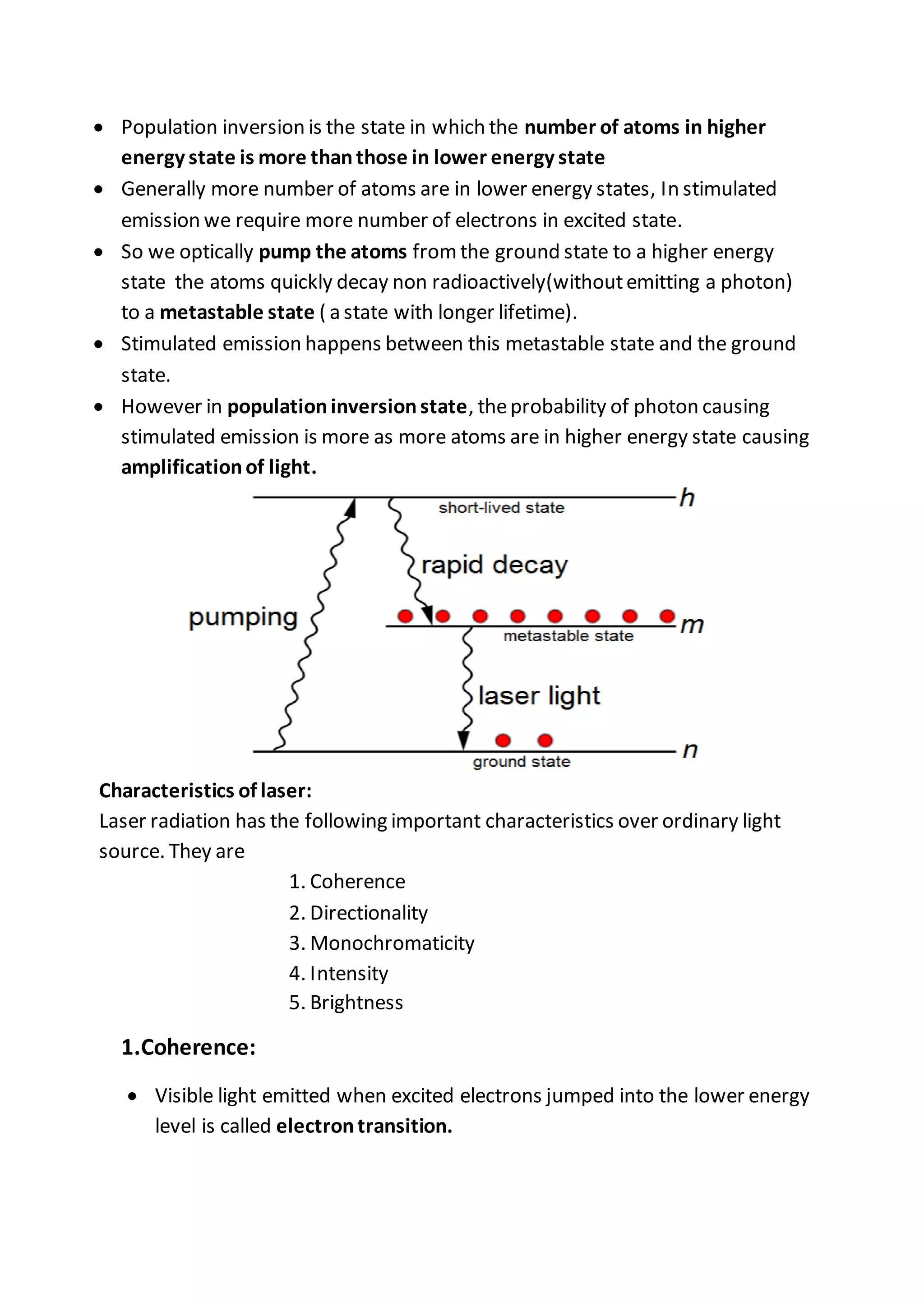 LASERS, CHARACTERISTICS, STIMULATED ABSORPTION, SPONTANEOUS EMISSION