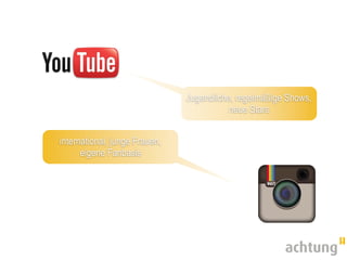 Jugendliche, regelmäßige Shows,
                                          neue Stars


international, junge Frauen,
      eigene Fanbasis
 