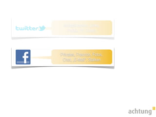 Multiplikatoren, Links,
  Politik, TV, Event




Privates, Freunde, Fotos,
 Chat, „E-Mail“, Stalken
 