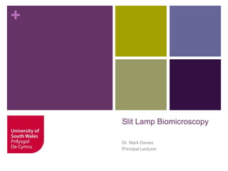 +
Slit Lamp Biomicroscopy
Dr. Mark Davies
Principal Lecturer
 