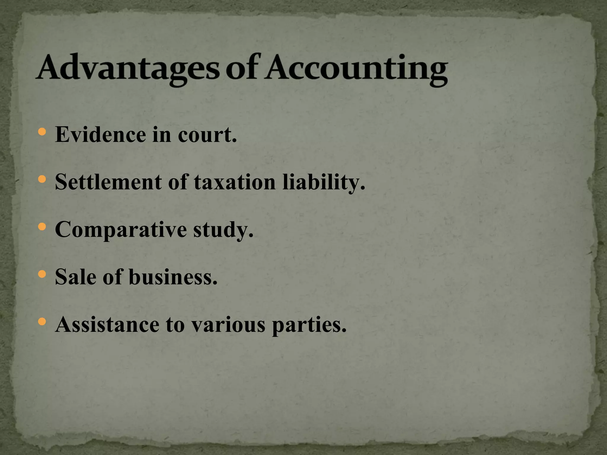 Evidence in court. Settlement of taxation liability. Comparative study. Sale of business. Assistance to various parties. 