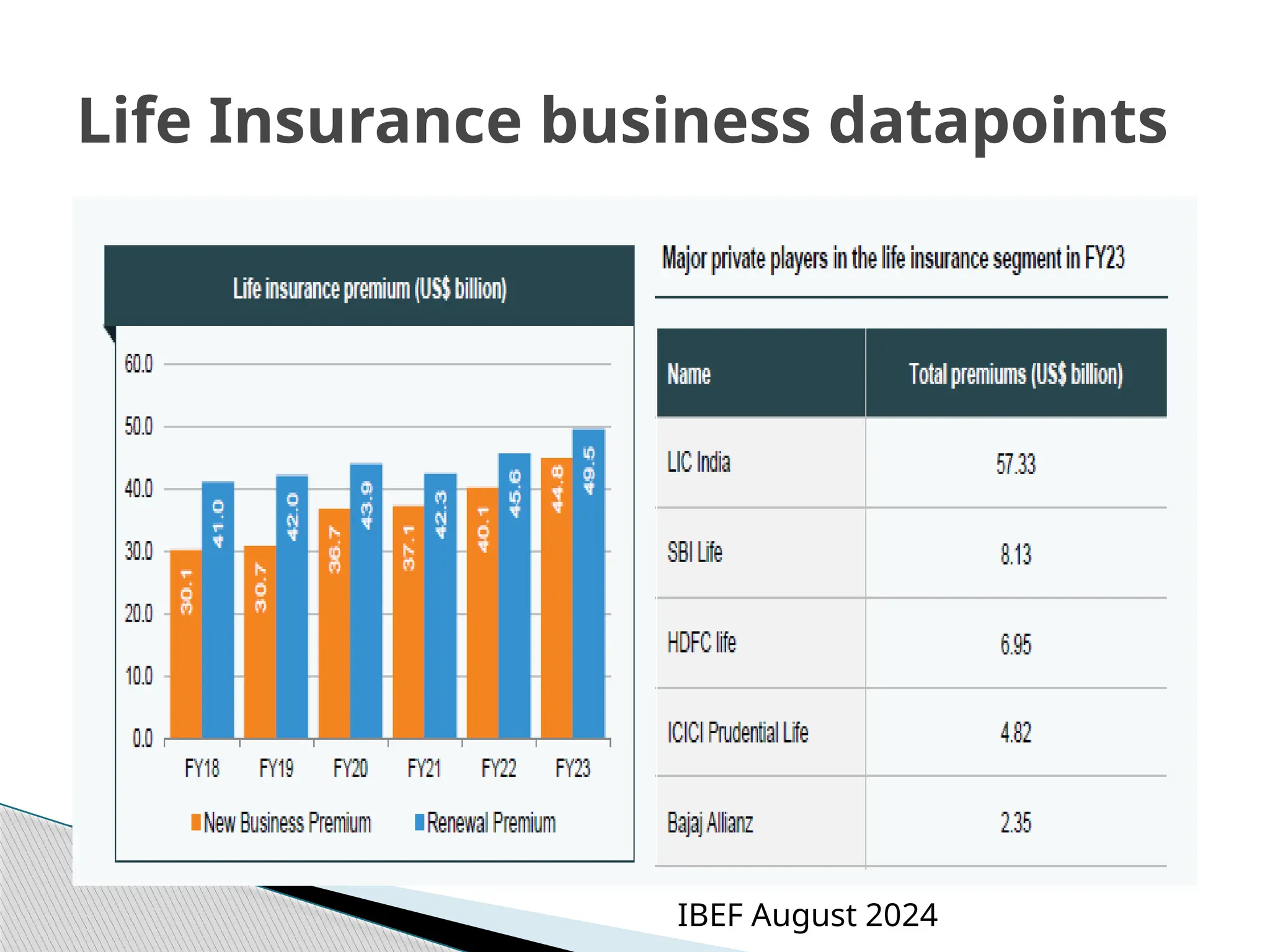 Life Insurance business datapoints
IBEF August 2024
 