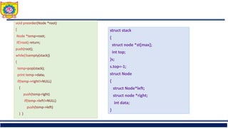 struct stack
{
struct node *st[max];
int top;
}s;
s.top=-1;
struct Node
{
struct Node*left;
struct node *right;
int data;
}
 