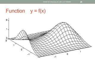 Function y = f(x)
WHAT IS CALCULUS: DR. A K TIWARI 26
 