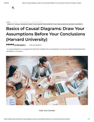 8/3/2019 Basics of Causal Diagrams: Draw Your Assumptions Before Your Conclusions (Harvard University) - Edukite
https://edukite.org/course/basics-of-causal-diagrams-draw-your-assumptions-before-your-conclusions-harvard-university/ 1/11
HOME / COURSE / EMPLOYABILITY / VIDEO COURSE
/ BASICS OF CAUSAL DIAGRAMS: DRAW YOUR ASSUMPTIONS BEFORE YOUR CONCLUSIONS (HARVARD UNIVERSITY)
Basics of Causal Diagrams: Draw Your
Assumptions Before Your Conclusions
(Harvard University)
( 9 REVIEWS ) 575 STUDENTS
  A causal diagram is a graphical tool that enables the visualisation of causal relationships between
variables in a causal …

TAKE THIS COURSE
 