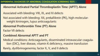 DIFFERENTIAL DIAGNOSIS OF ABNORMAL COAGULATION SCREENING TESTS :-
18
Dr. Manoj Kahar BCL, Navsari.
 