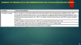 68
SUMMARY OF PREANALYTICAL RECOMMENDATIONS FOR COAGULATION-RELATED TESTING :-
Dr. Manoj Kahar BCL, Navsari.
 