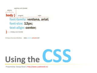 Using the  CSS Prepared by: Sanjay Raval |  http:// www.usableweb.in / 