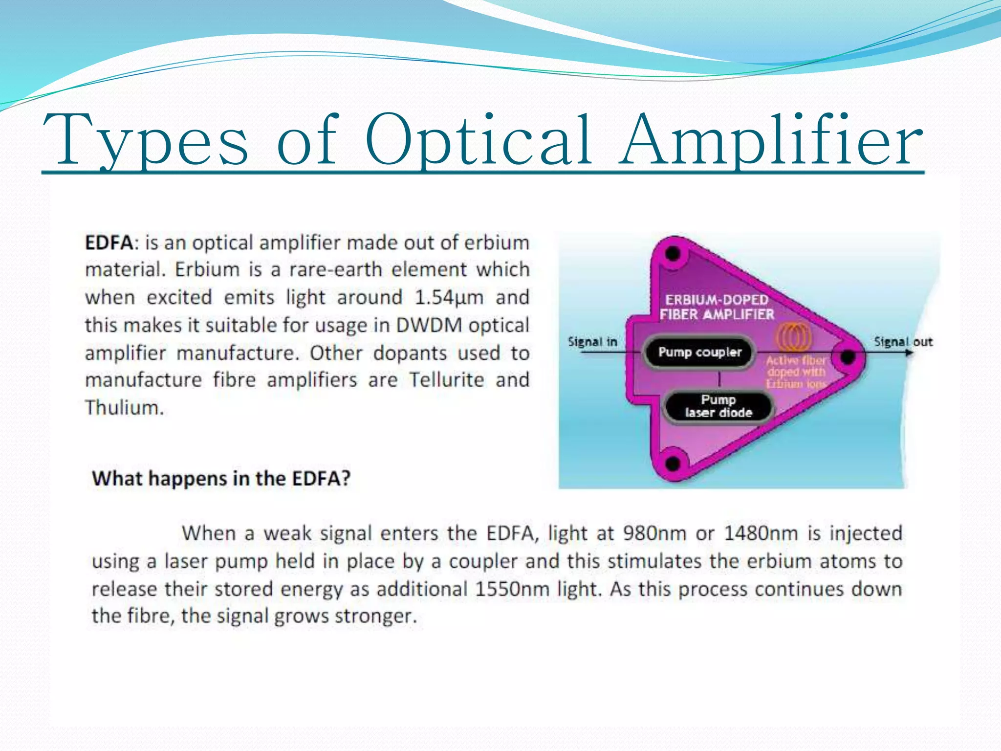 Types of Optical Amplifier
 