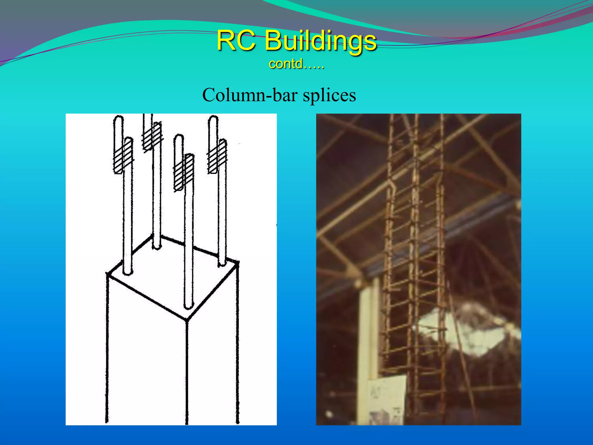 RC Buildings
contd…..
Column-bar splices
 