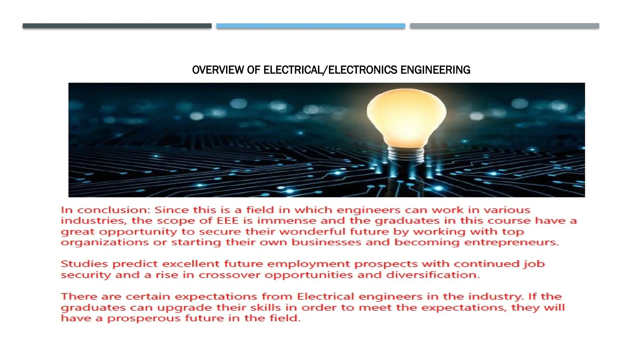 OVERVIEW OF ELECTRICAL/ELECTRONICS ENGINEERING
 