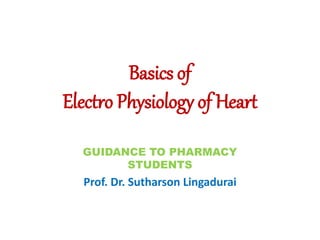 Basics of
Electro Physiology of Heart
GUIDANCE TO PHARMACY
STUDENTS
Prof. Dr. Sutharson Lingadurai
 