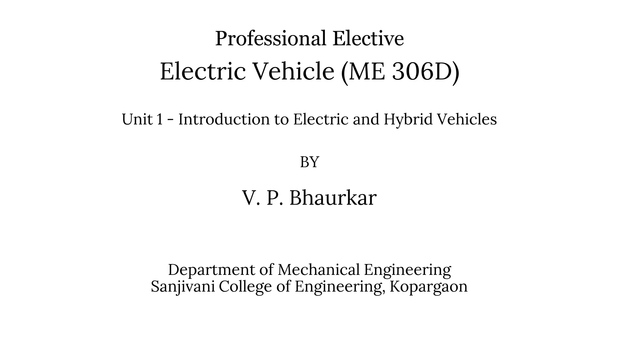 fundamentals of electric and hybrid vehicle PPT