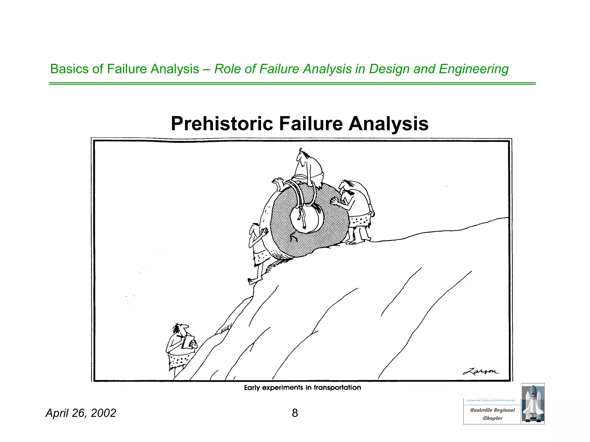 HHuunnttssvviillllee RReeggiioonnaall
CChhaapptteerr
April 26, 2002 8
Basics of Failure Analysis – Role of Failure Analysis in Design and Engineering
Prehistoric Failure Analysis
 