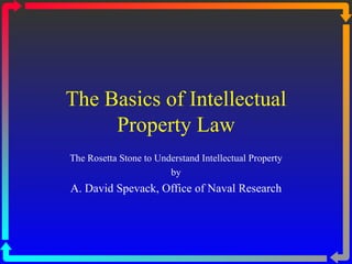 The Basics of Intellectual Property Law The Rosetta Stone to Understand Intellectual Property by A. David Spevack, Office of Naval Research 
