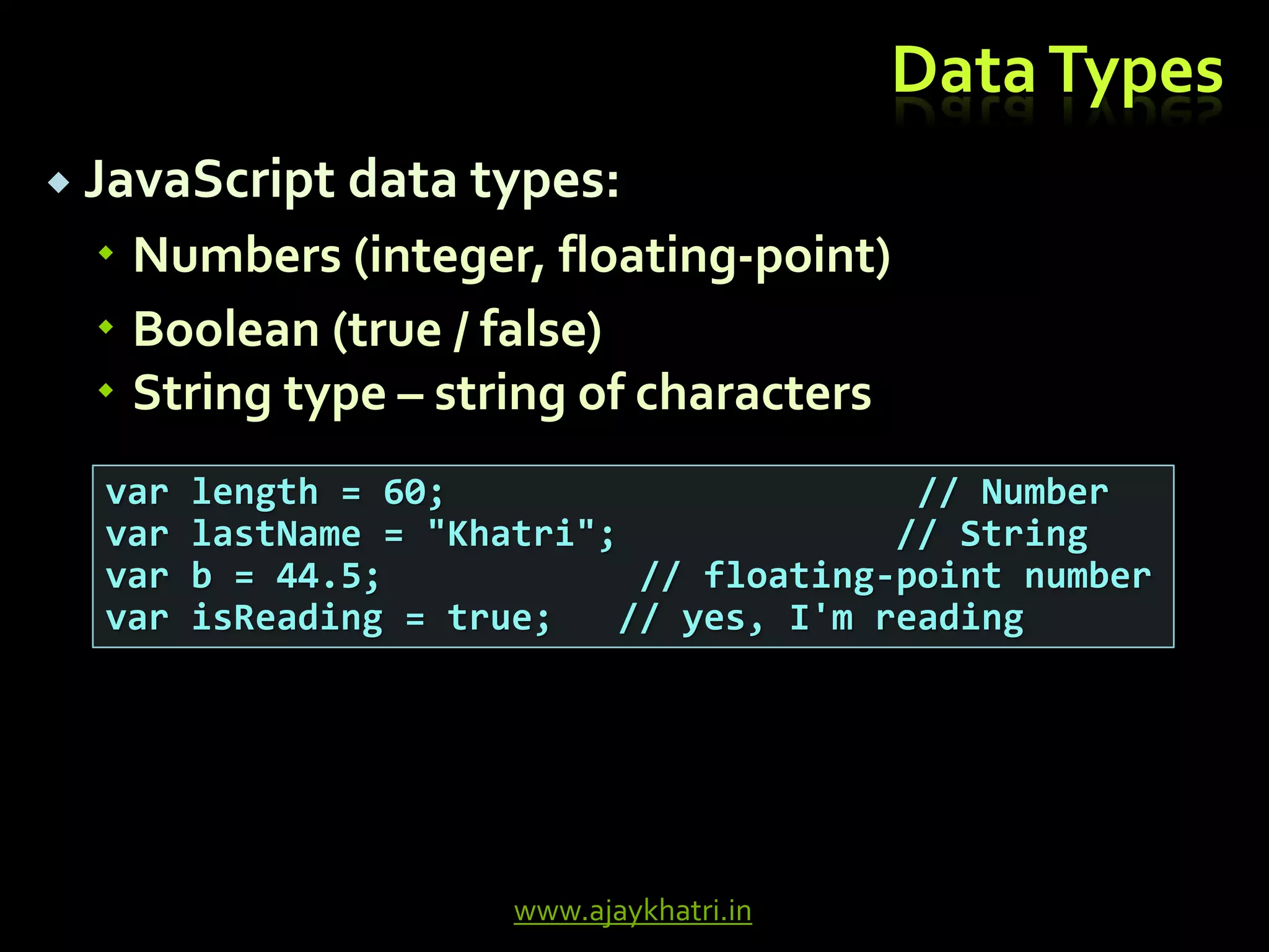 Basics of Java Script (JS) | PPTX | Web Development | Internet