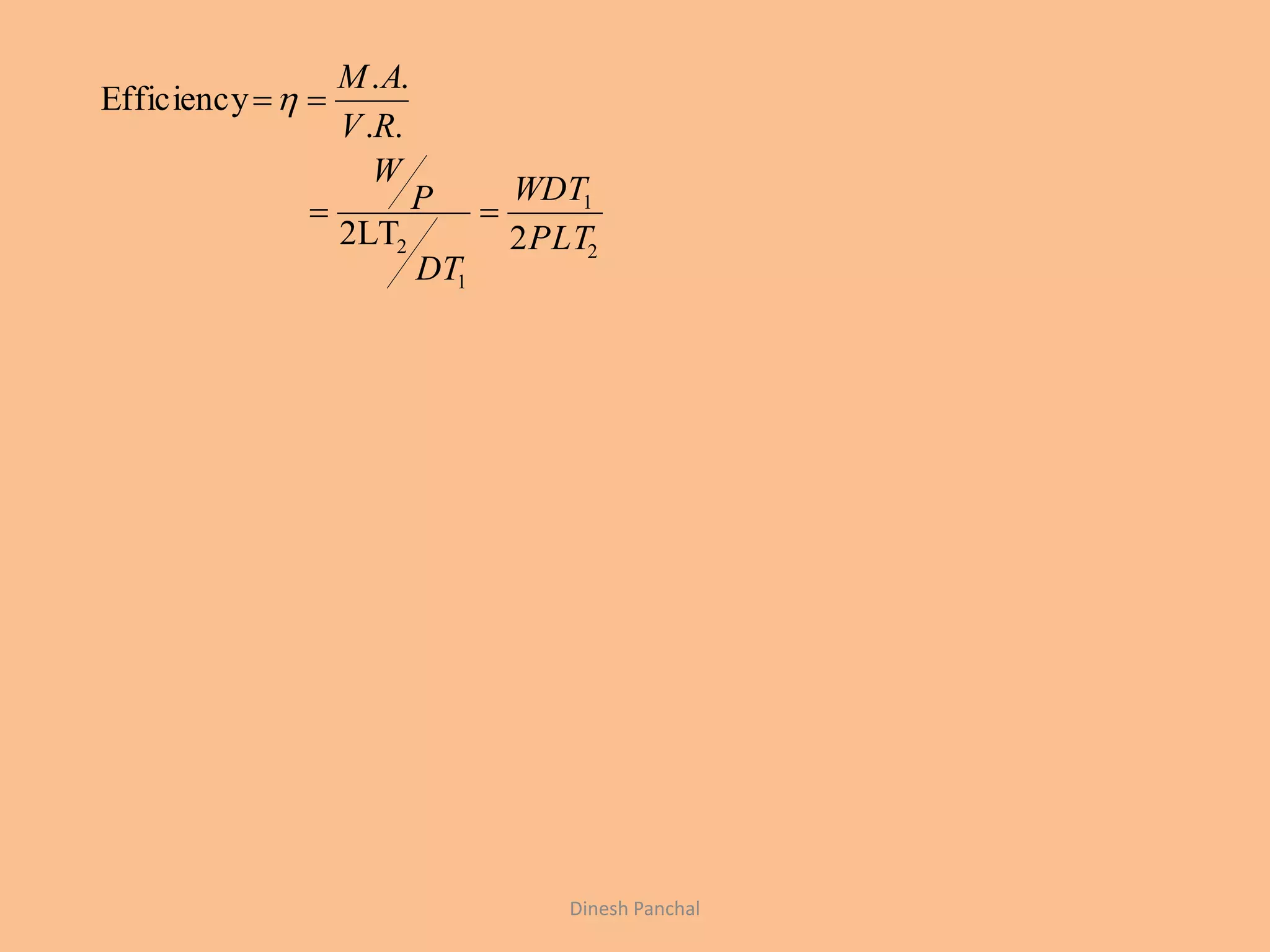 2
1
1
2 22LT
..
..
Efficiency
PLT
WDT
DT
P
W
RV
AM


Dinesh Panchal
 