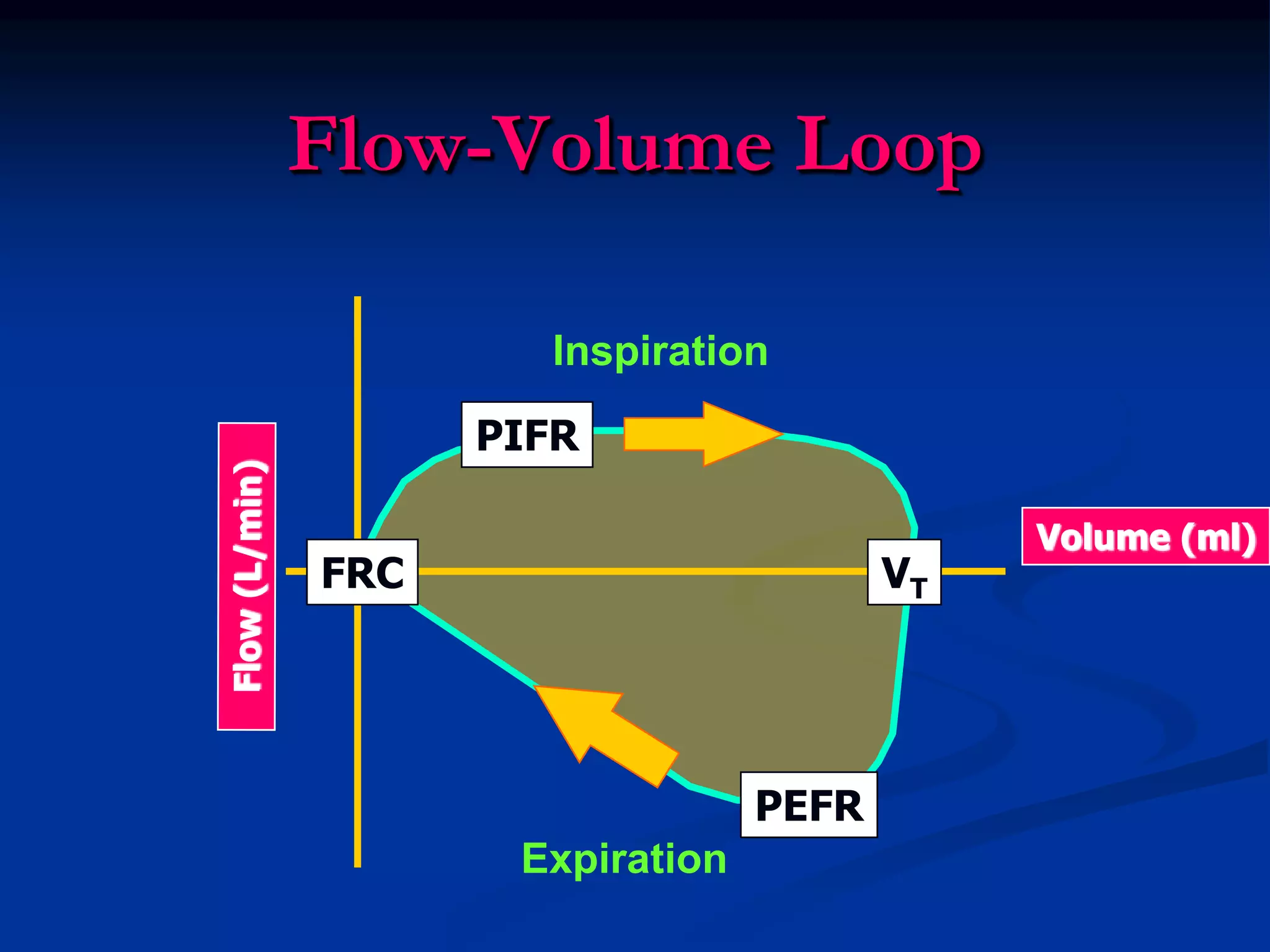 Flow-Volume Loop
Volume (ml)
PEFR
FRC
Inspiration
Expiration
PIFR
VT
 