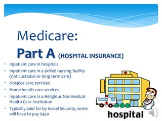 Medicare: Part A (HOSPITAL INSURANCE)Inpatient care in hospitals 