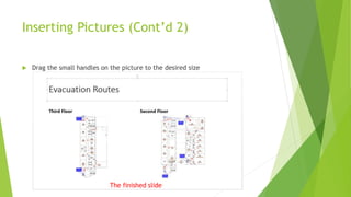 Inserting Pictures (Cont’d 2)
 Drag the small handles on the picture to the desired size
The finished slide
 
