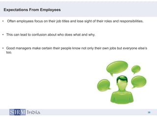 Expectations From Employees

•    Often employees focus on their job titles and lose sight of their roles and responsibili...