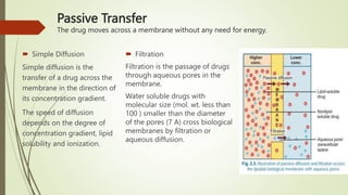 Passive Transfer
The drug moves across a membrane without any need for energy.
 Simple Diffusion
Simple diffusion is the
...