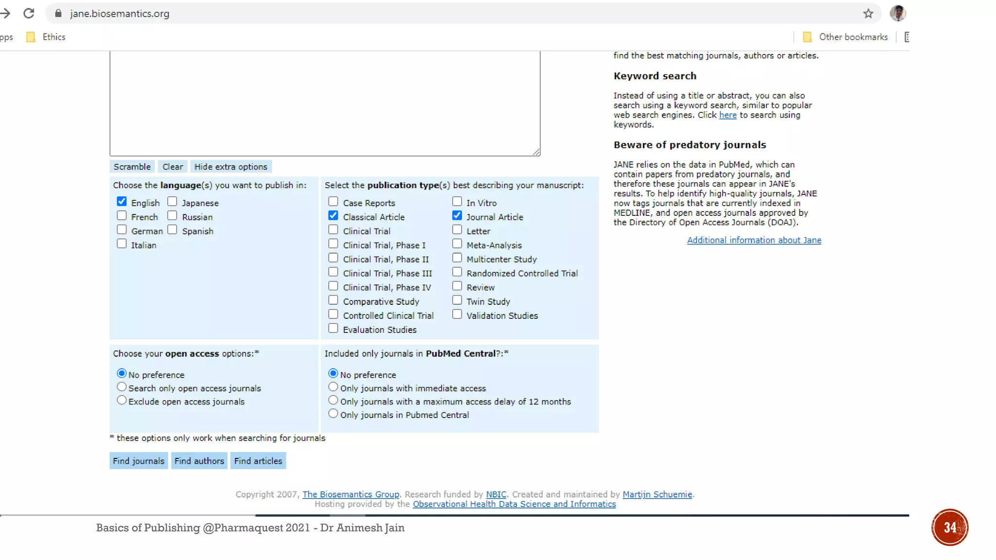 Basics of Publishing @Pharmaquest 2021 - Dr Animesh Jain 34
 