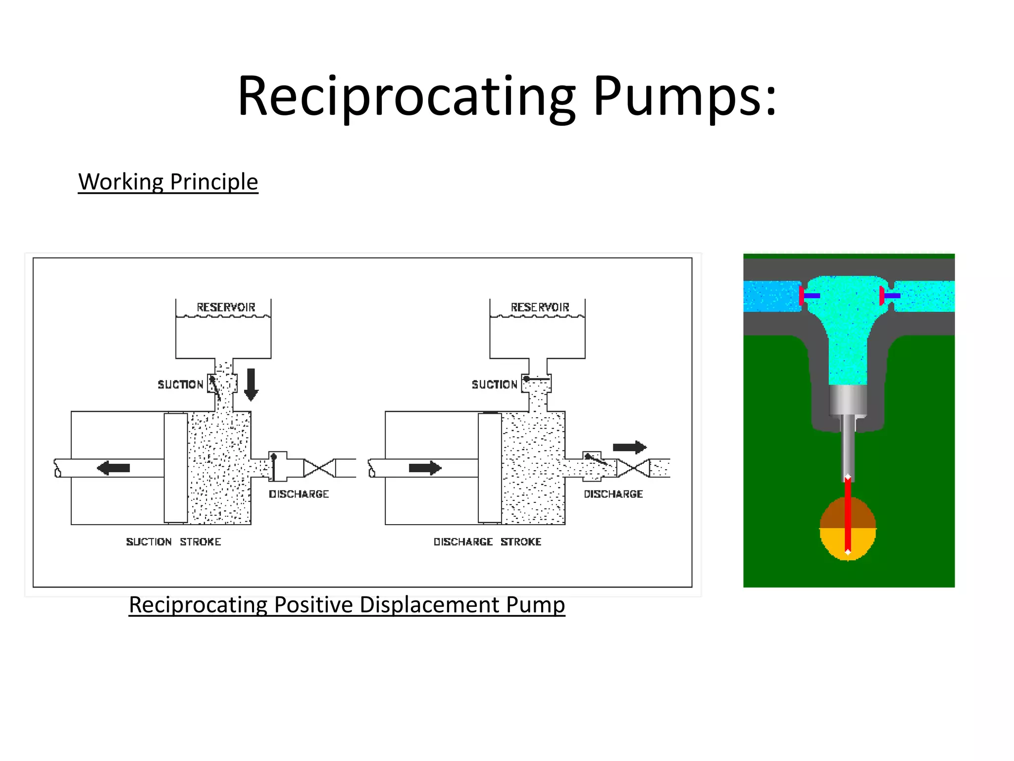 Reciprocating Pumps:
Working Principle
Reciprocating Positive Displacement Pump
 