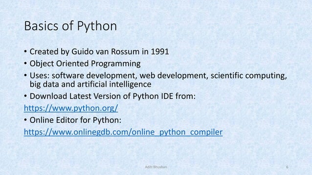Basics of python programming | PPT