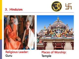 3. Hinduism
Religious Leader:
Guru
Places of Worship:
Temple
 