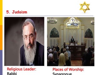 5. Judaism
Religious Leader: Places of Worship:
 