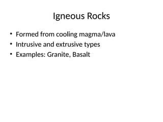 Basic Rock Fundamental Concepts and Characteristics of Earth Rocks | PPTX