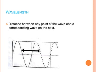 WAVELENGTH
 Distance between any point of the wave and a
corresponding wave on the next.
 