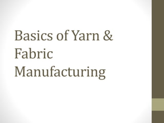 Basics of Yarn &
Fabric
Manufacturing
 