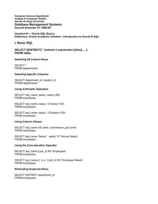 Basic Sql Handouts | PDF