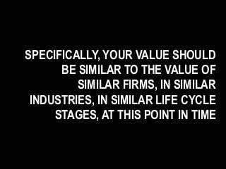 SPECIFICALLY, YOUR VALUE SHOULD
BE SIMILAR TO THE VALUE OF
SIMILAR FIRMS, IN SIMILAR
INDUSTRIES, IN SIMILAR LIFE CYCLE
STAGES, AT THIS POINT IN TIME
 