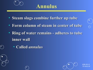 Annulus Steam slugs combine further up tube Form column of steam in center of tube Ring of water remains - adheres to tube inner wall Called  annulus 