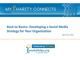 Back to Basics: Developing a Social Media
Strategy for Your Organization
                                     April 26, 2012
 