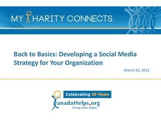 Back to Basics: Developing a Social Media
Strategy for Your Organization
                                    March 20, 2012
 