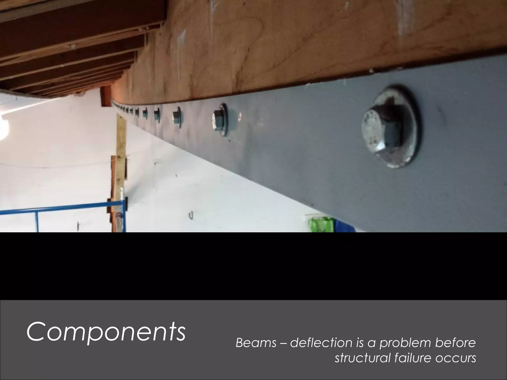 Beams – deflection is a problem before
structural failure occurs
Components
 