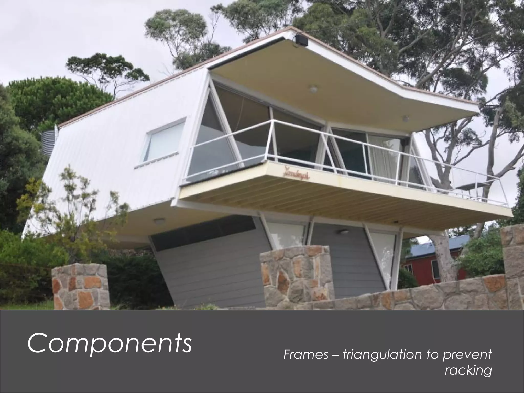 Components Frames – triangulation to prevent
racking
 