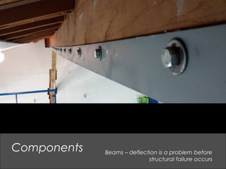 Beams – deflection is a problem before
structural failure occurs
Components
 