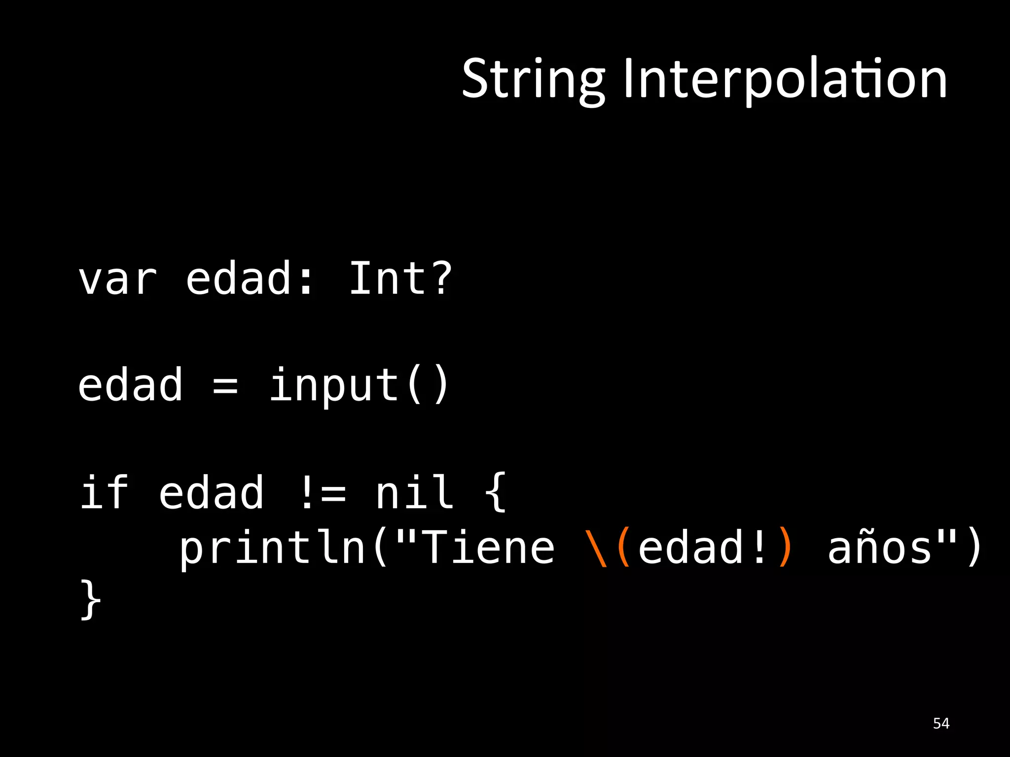let ! = 3.1416!
! = 0.5 ✗!
!
#
!
!
Constantes#
error: Cannot assign a value to a
constant !
35#
 