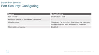 30
© 2016 Cisco and/or its affiliates. All rights reserved. Cisco Confidential
Switch Port Security
Port Security: Configuring
 